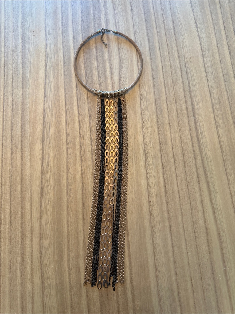 Statement brass and Black Tassel Necklace